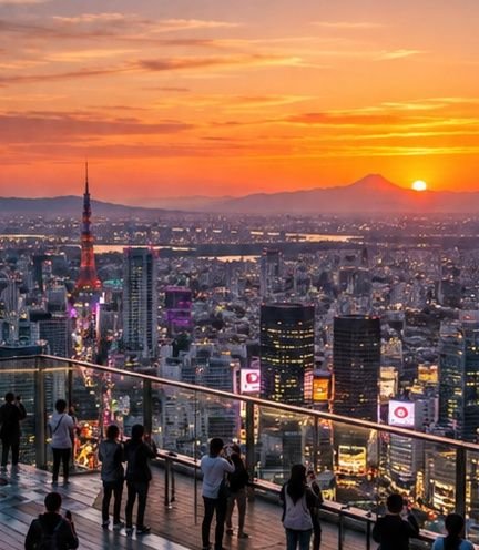 Tokyo skyline from Shibuya Sky at sunset